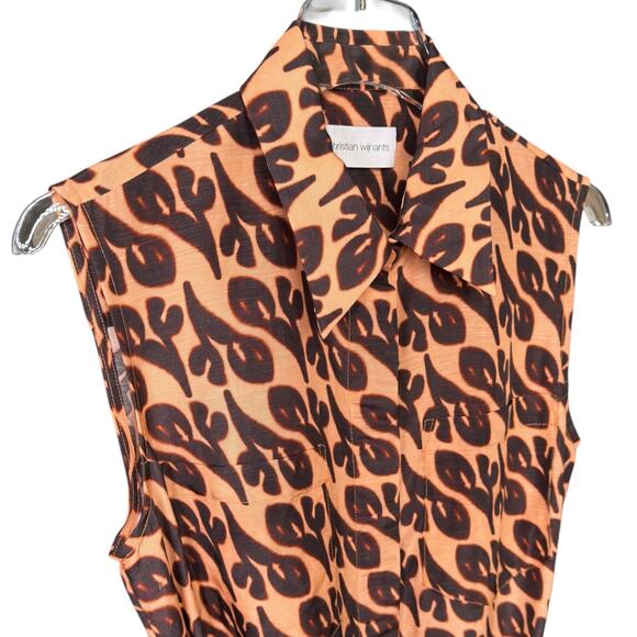 Christian Wijnants Women's Size 36 Collared Shirt Dress Tan Brown Abstract Wrap - Picture 4 of 10